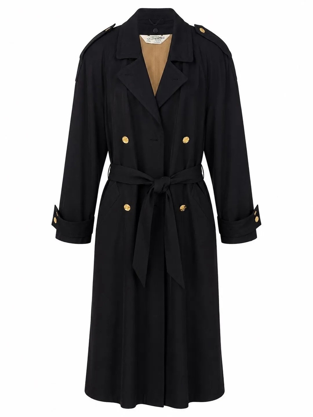 Vintage Austin Reed Navy Petite Trench Coat with Gold Buttons and Waist Tie 🔥